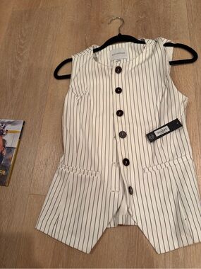 White Pinstripe Button Vest Dress